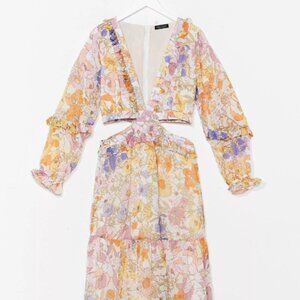 ISO! Nasty Gal Dance Floral Attire Cut-Out Maxi Dress - S/ Neon Rose Theodora